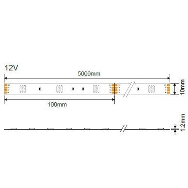 LED juosta, 7.2W/m, 500Lm/m, 12V, Pro, IP54, šalta balta šviesa 1