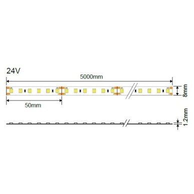 LED juosta, 9.6W/m, 1200Lm/m, 24V, Pro, šilta balta šviesa 4