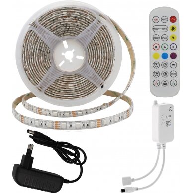 LED juostos rinkinys, 12V, AC adapteris, Bluetooth, nuotolinis valdymas, atsparus vandeniui, RGB spalvos LED juostos rinkinys, 12V, AC adapteris, Bluetooth, nuotolinis valdymas, atsparus vandeniui, RGB spalvos