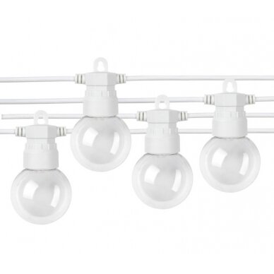 LED lauko girlianda, balta, 13m, 20 lizdų, 6W, šilta balta šviesa 1 LED lauko girlianda, balta, 13m, 20 lizdų, 6W, šilta balta šviesa 1