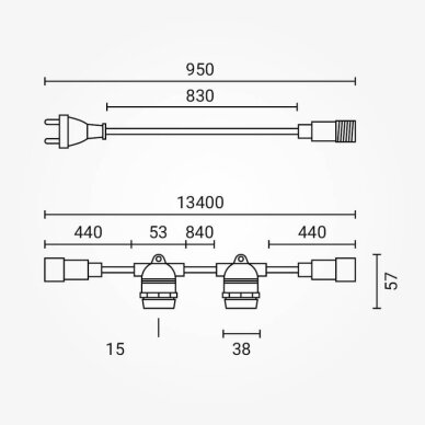 LED Outdoor String Light, Black, 14.4m, 15Pcs., without Bulbs 5