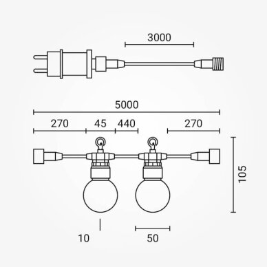 LED Outdoor String Light, Black, 8m, 10Pcs., 3W, Colorful 3
