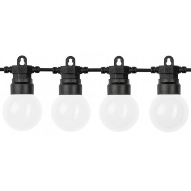 LED lauko saulės girlianda, 10m, 20 lizdų, G50, matinės lemputės, šilta balta šviesa
