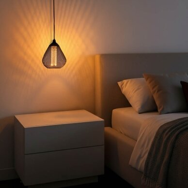 LED lemputė E27 2.5W, ažūrinis gaubtas, juodas, šilta balta šviesa 2 LED lemputė E27 2.5W, ažūrinis gaubtas, juodas, šilta balta šviesa 2