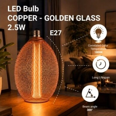 LED Bulb E27 2.5W, Openwork Cover, Copper, Warm Light 4