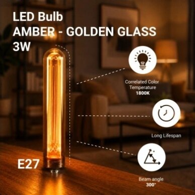 LED lemputė E27 3W, gintarinė, šilta balta šviesa 4 LED lemputė E27 3W, gintarinė, šilta balta šviesa 4