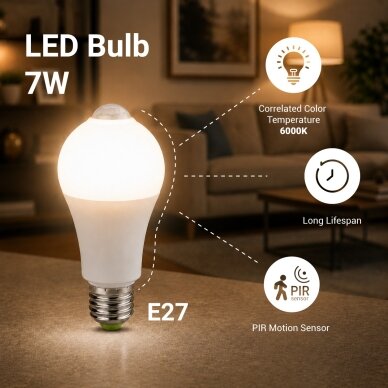 LED Bulb E27 7W, PIR Sensor, White Light 2