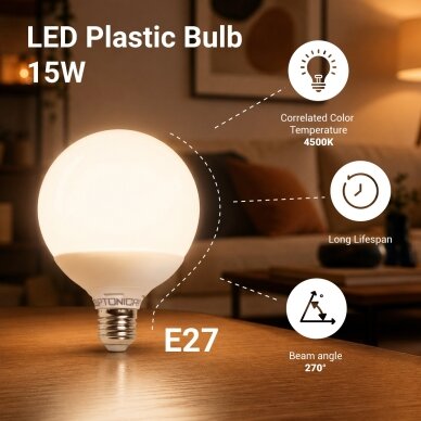 LED lemputė E27 G120 15W, neutrali balta šviesa 2