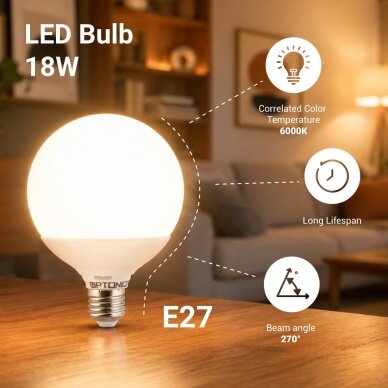 LED lemputė E27 G120 18W, šalta balta šviesa 2