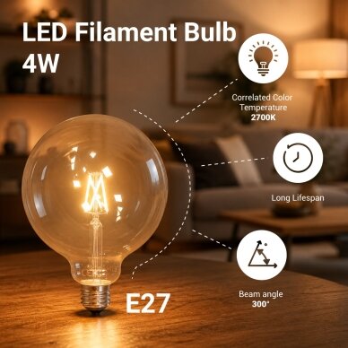 LED Bulb E27 G125 4W, Warm Light 2