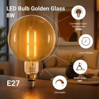 LED Bulb E27 G200 8W, Warm Light 2