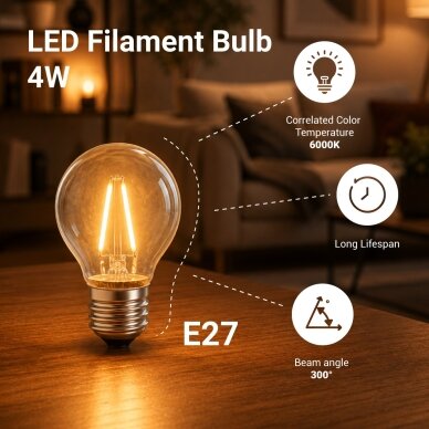 LED Bulb E27 G45 4W, Clear, White Light 2
