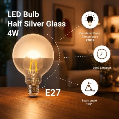 LED Bulb E27 G95 4W, Half Silver, Warm Light 1