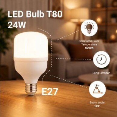 LED Bulb E27 T80 24W, White Light 2