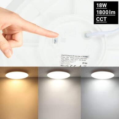 LED Ceiling Light, White Body, 18W, 3CCT 3