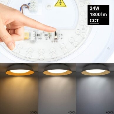LED Ceiling Light, 24W, White/Wood, CCT Light 3
