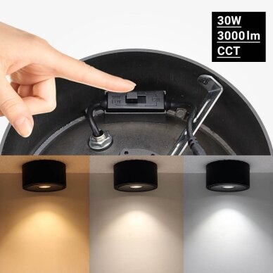 LED Downlight, 30W, Round, Rotatable, Black, CCT 3