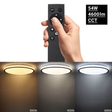 LED lubų šviestuvas, 36W, apvalus, juodas/baltas, atmintis, nuotolinis valdymas, CCT šviesa 2