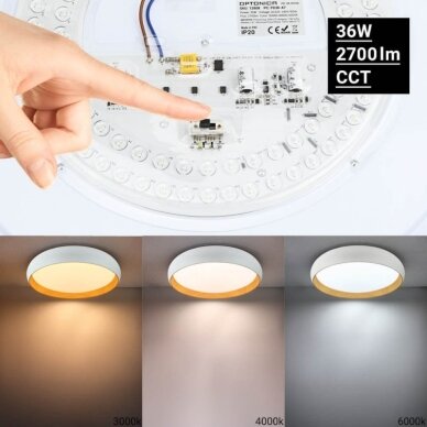 LED Ceiling Light, 36W, White/Wood, CCT Light 2