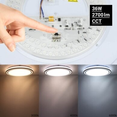 LED lubų šviestuvas, 36W, baltas/raudonas aksomas, CCT šviesa 3