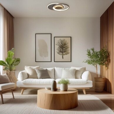 LED Ceiling Lamp, 54W, White/Wood, Dimmable, Remote Control, CCT 4