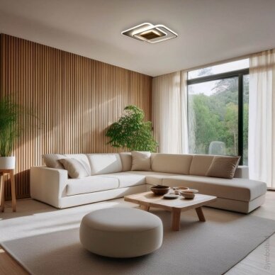 LED Ceiling Lamp, 60W, White/Wood, Dimmable, Remote Control, CCT 4