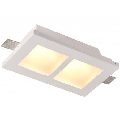 LED Ceiling Fitting, Square, Gypsum, Frosted Glass, 2 Sockets 1