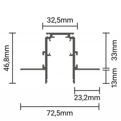 LED Magnetic Track System R20B, width 2.5cm, Built-In, Black, length 2m 4