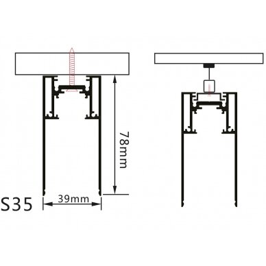 LED magnetinė sistema S35, plotis 3.5cm, kabanti/paviršinė, juoda, ilgis 1m 2