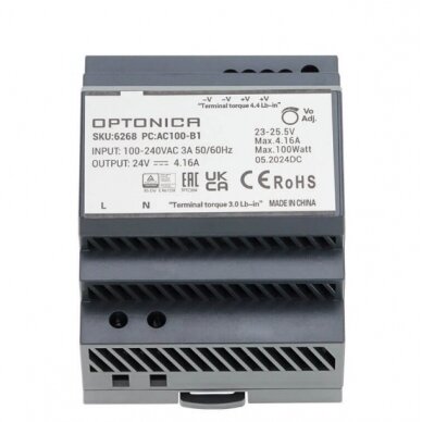 LED maitinimo šaltinis, 100W, 24V, 4.16A, plonas, DIN 1