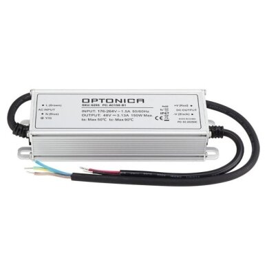 LED maitinimo šaltinis, 150W, 48V, 3.125A, 3 metai garantija, vandeniui atsparus 1 LED maitinimo šaltinis, 150W, 48V, 3.125A, 3 metai garantija, vandeniui atsparus 1