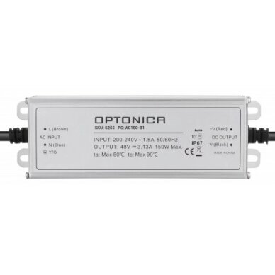 LED maitinimo šaltinis, 150W, 48V, 3.125A, 3 metai garantija, vandeniui atsparus LED maitinimo šaltinis, 150W, 48V, 3.125A, 3 metai garantija, vandeniui atsparus
