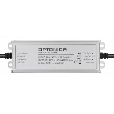 LED maitinimo šaltinis, 200W, 48V, 4.17A, 3 metai garantija, vandeniui atsparus LED maitinimo šaltinis, 200W, 48V, 4.17A, 3 metai garantija, vandeniui atsparus