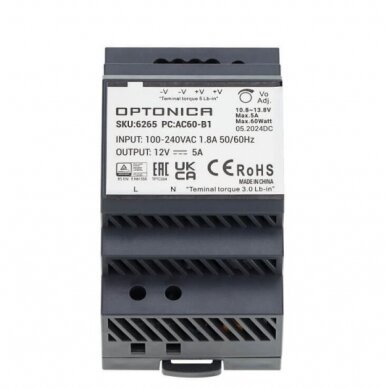 Ultra Slim DIN Rail Power Supply, 60W, 12V, 5A 1