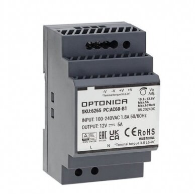 Ultra Slim DIN Rail Power Supply, 60W, 12V, 5A
