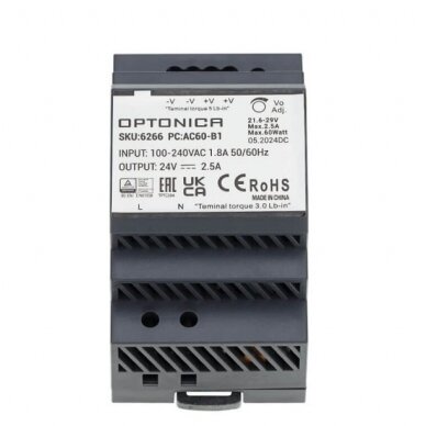 LED maitinimo šaltinis, 60W, 24V, 2.5A, plonas, DIN 1