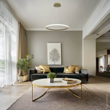 LED Pendant Lamp, 30W, Brushed Gold, Dimmable, Remote Control, CCT 3