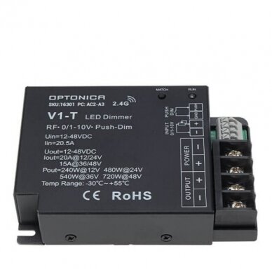 DIM LED Controller, 12-24V, 20A, 1 Channel, Remote Control 1