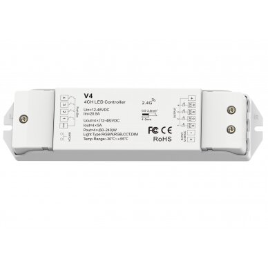 LED RGB/RGBW Controller, 4CH 4x5A, V4, Constant Voltage, Remote Control 1