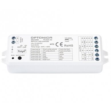 LED pastovios įtampos maitinimo valdiklis, 5in1 12-24V, 3A/kan., 5 kanalai, nuotolinis valdymas, Tuya, 3 metai garantija LED pastovios įtampos maitinimo valdiklis, 5in1 12-24V, 3A/kan., 5 kanalai, nuotolinis valdymas, Tuya, 3 metai garantija
