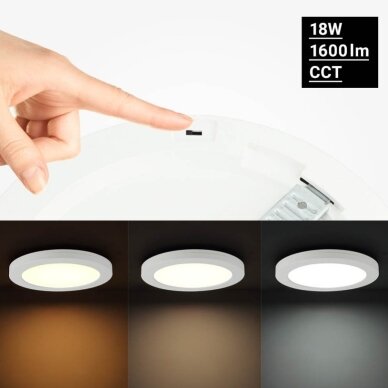 LED paviršinė panelė, apvali, plona, 18W, CCT šviesa 3
