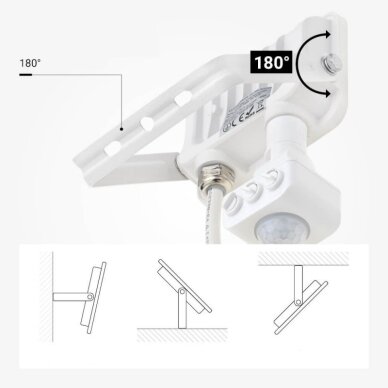 LED prožektorius, baltas, PIR jutiklis, 10W, 120°, šilta balta šviesa 4 LED prožektorius, baltas, PIR jutiklis, 10W, 120°, šilta balta šviesa 4