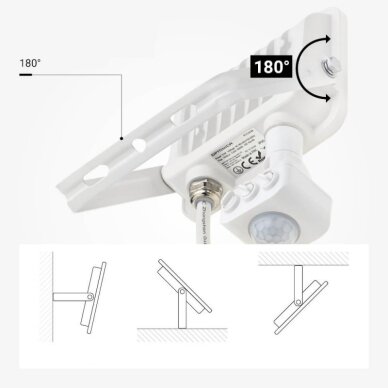 LED prožektorius, baltas, PIR jutiklis, 20W, 120°, šilta balta šviesa 4 LED prožektorius, baltas, PIR jutiklis, 20W, 120°, šilta balta šviesa 4