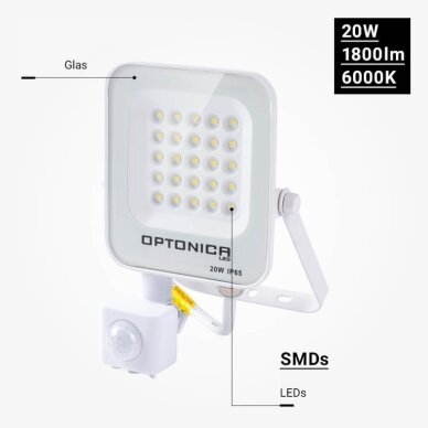 LED prožektorius, baltas, PIR jutiklis, 20W, šilta balta šviesa 3