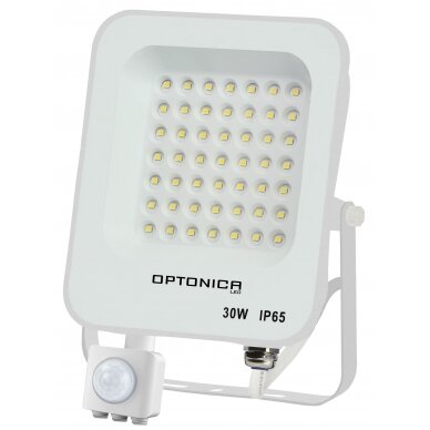 LED prožektorius, baltas, PIR jutiklis, 30W, šalta balta šviesa