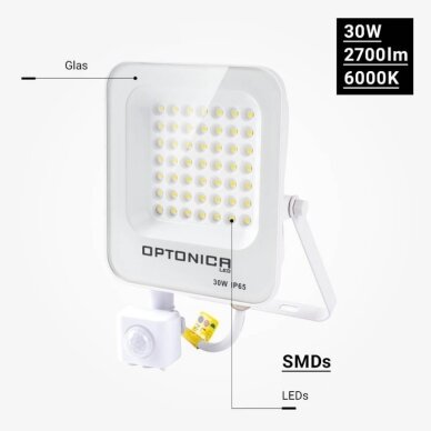 LED prožektorius, baltas, PIR jutiklis, 30W, šalta balta šviesa 3