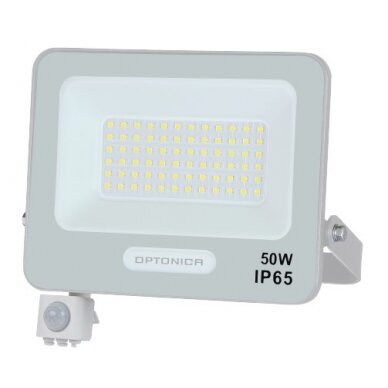LED prožektorius, baltas, PIR jutiklis, 50W, 120°, šalta balta šviesa LED prožektorius, baltas, PIR jutiklis, 50W, 120°, šalta balta šviesa