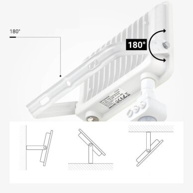 LED prožektorius, baltas, PIR jutiklis, 50W, 120°, neutrali balta šviesa 4 LED prožektorius, baltas, PIR jutiklis, 50W, 120°, neutrali balta šviesa 4