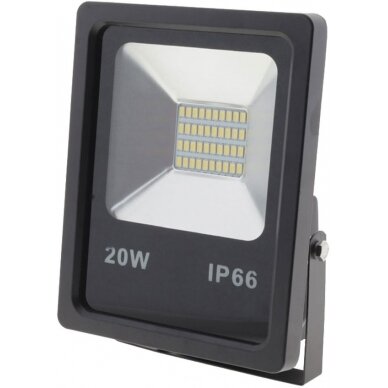 LED prožektorius, juodas, 20W, 150°, neutrali balta šviesa