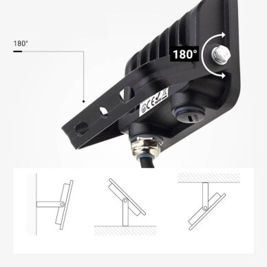 LED prožektorius, juodas, 90Lm/W, 10W, šilta balta šviesa 5